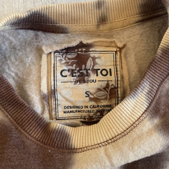 State of Myne Mocha Tan & Cream Tie Dye Cropped Sweatshirt - Picture 2 of 2